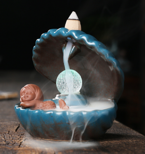 Shell Ceramic Waterfall Incense Burner with free incense cones - Image 2