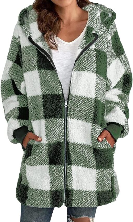 Women Fleece Plaid overcoat - Image 8