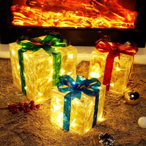 Set of 3 Christmas 60 LED Lighted Gift Boxe - Image 8