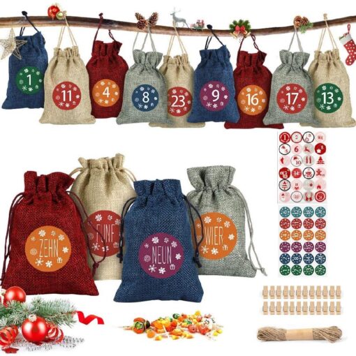 DIY Calendar Bags Countdown to Christmas with 24 Number Stickers - Image 12