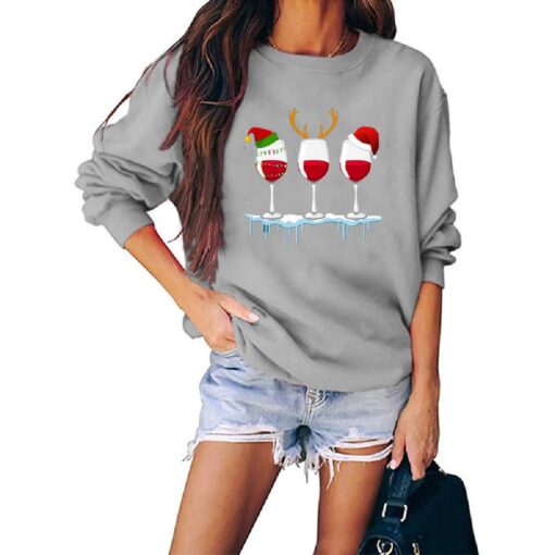 Christmas Wine Glass Print Sweatshir - Image 2