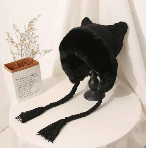 Knitted Women's Oversized Cat Ears Plush Hood - Image 7