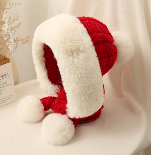 Women Winter Warm Plush Cap with Pom Pom Scarf - Image 10