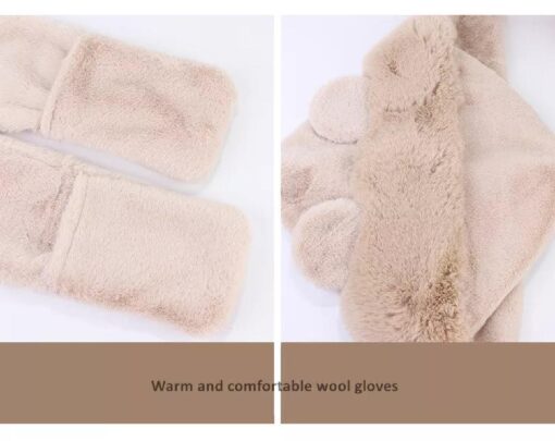 3 in 1 Warm Plush Hat Women Winter Scarf with Gloves - Image 5