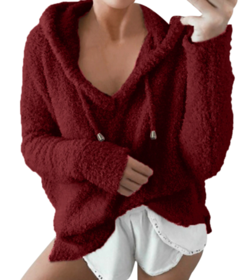 Women Drawstring Plush Hoodie - Image 18