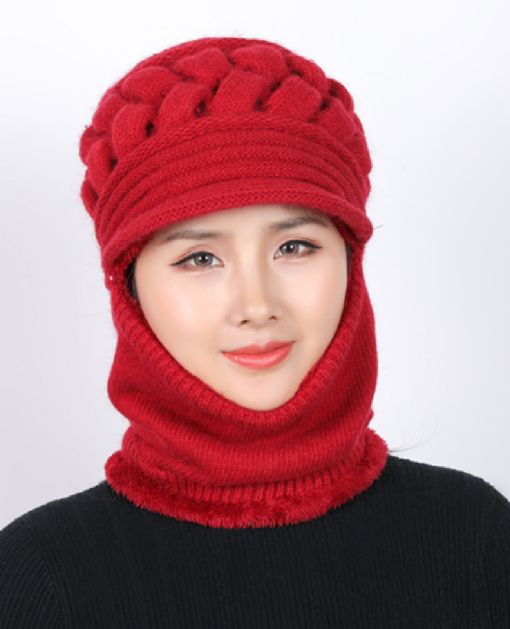 Women's Windproof Knitted Fleece Lined Hat with 2 in 1 Neck Warmer and Mask - - Image 13