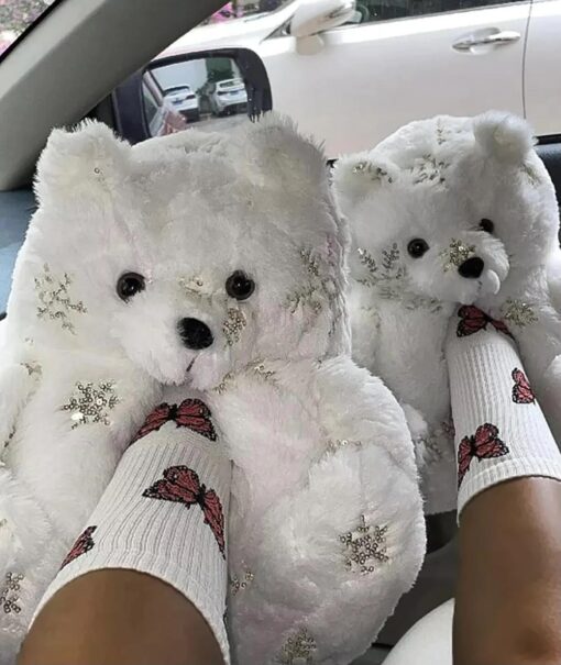 Winter Warm Cozy Plush Teddy Bear Colorful Slippers - Image 14