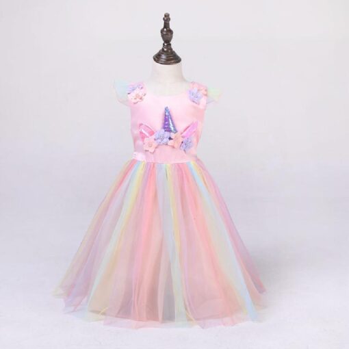 Kids Sleeveless Rainbow Unicorn Princess Dress - Image 4