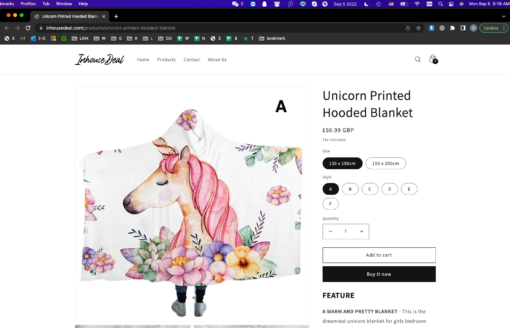 130x150cm or 150x 200cm Unicorn Printed Hooded Blanket - Image 6