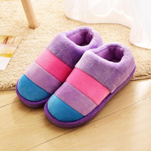 Warm Winter Colourful Stripe Plush Slippers - Image 8