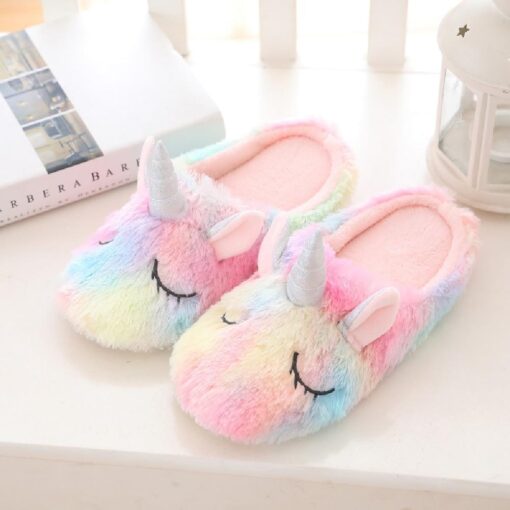 Cozy Fluffy Plush Indoor Unicorn Slippers - Image 4