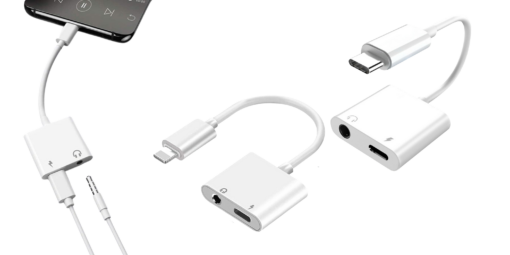 Lightening or Type C USB Headphone Jack Audio Dongle and Charging Port