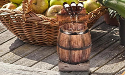 Resin Wine Bottle And Barrel Outdoor Water Fountain - Image 5