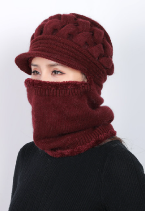 Women's Windproof Knitted Fleece Lined Hat with 2 in 1 Neck Warmer and Mask - - Image 5