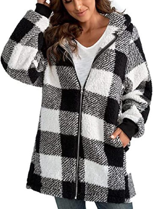 Women Fleece Plaid overcoat - Image 5