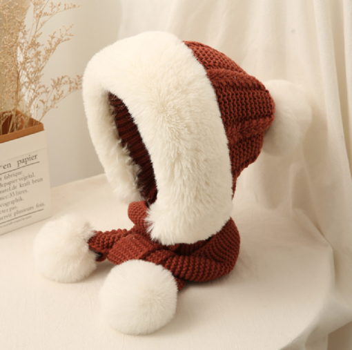 Women Winter Warm Plush Cap with Pom Pom Scarf - Image 4