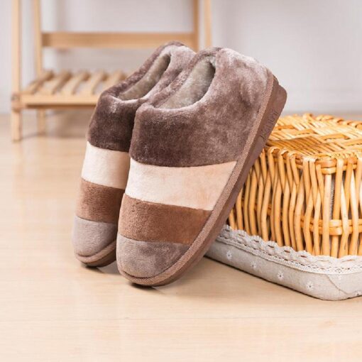 Warm Winter Colourful Stripe Plush Slippers - Image 16