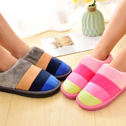 Warm Winter Colourful Stripe Plush Slippers - Image 10