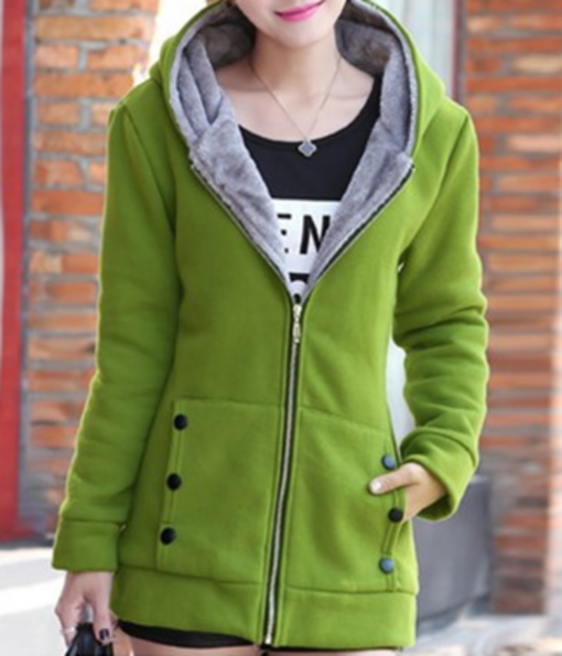 Women Fleece Lined Hooded Zipper Coat - Image 19