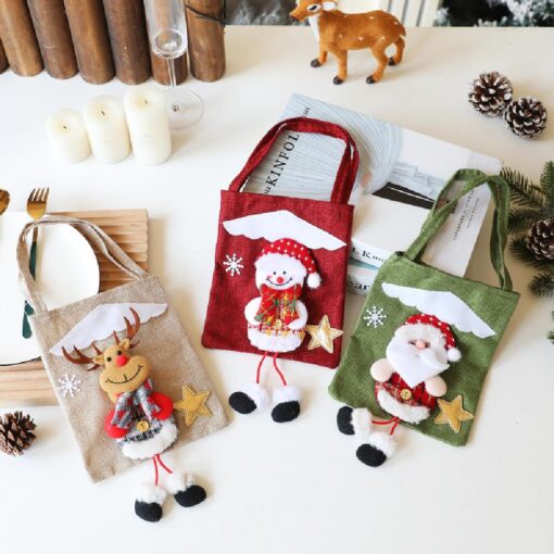 Christmas Long Legs Linen Non Woven Grocery Gift Bag - Image 4