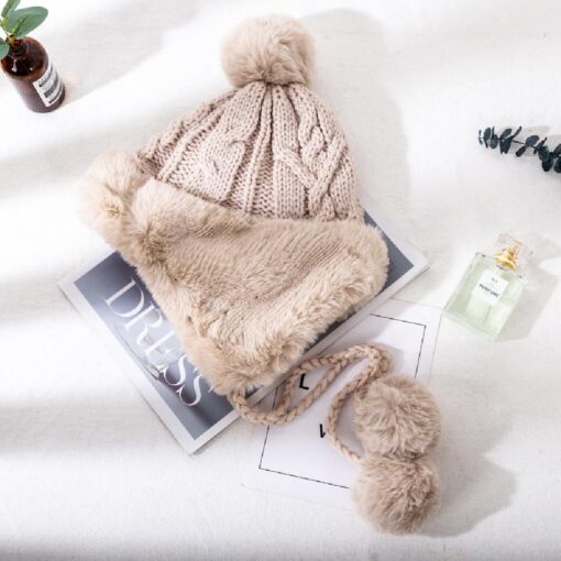 Stitching Curled Fur Ball Beanie - Image 2