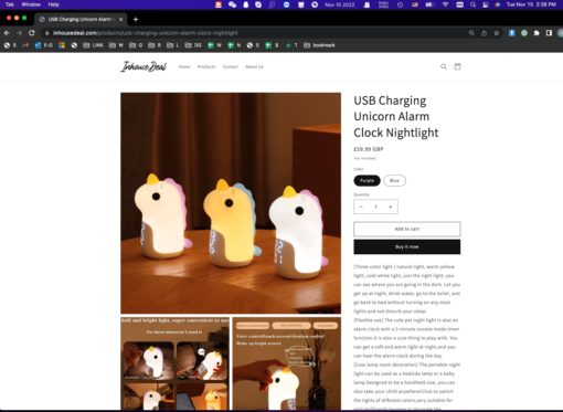 USB Charging Unicorn Alarm Clock Nightlight - Image 2