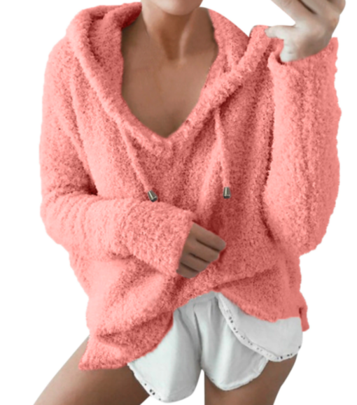 Women Drawstring Plush Hoodie - Image 20