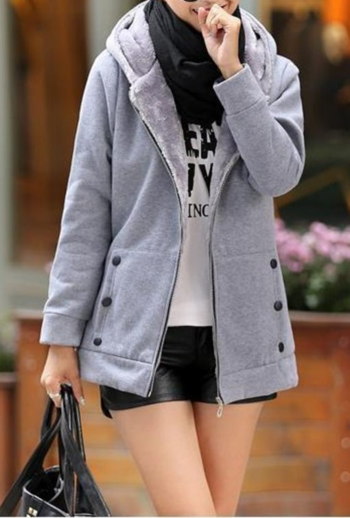 Women Fleece Lined Hooded Zipper Coat