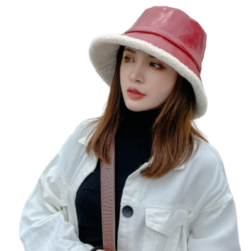 Women Warm PU Leather Bucket Hat - Image 2