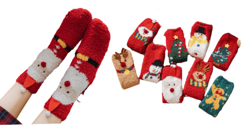 Winter Christmas Coral Velvet 3 Pairs Socks Set