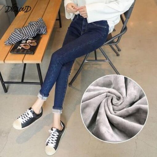 Women's Thickened Plush High Waist Pencil Jean - Image 7