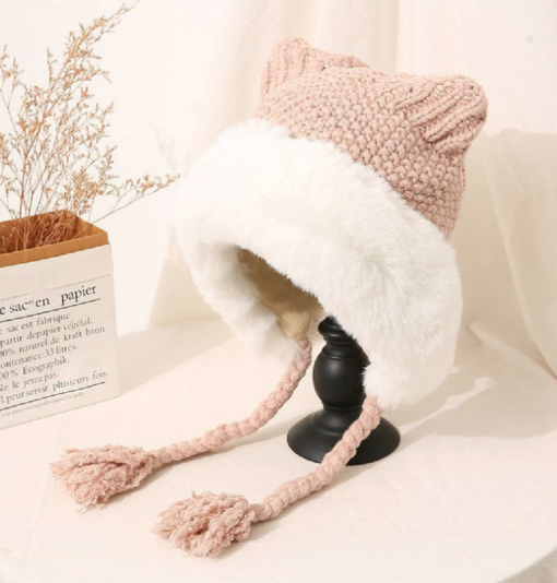 Knitted Women's Oversized Cat Ears Plush Hood - Image 8