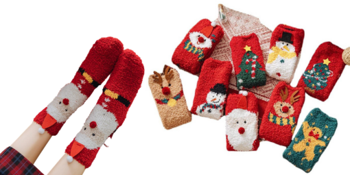 Winter Christmas Coral Velvet 3 Pairs Socks Set - Image 4