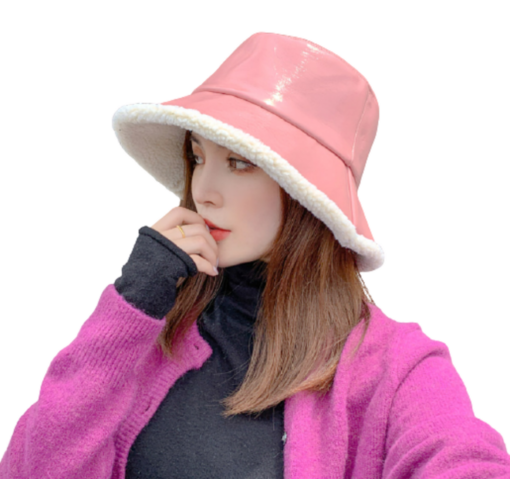 Women Warm PU Leather Bucket Hat - Image 3