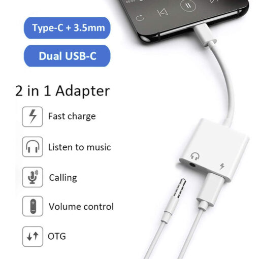 Lightening or Type C USB Headphone Jack Audio Dongle and Charging Port - Image 2