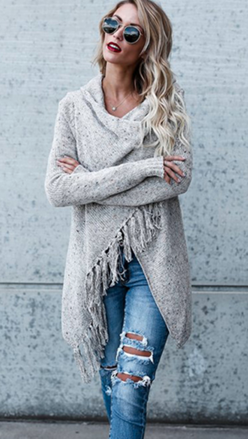 Women Warm Knitted Tassel Shawl - Image 5