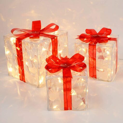 Set of 3 Christmas 60 LED Lighted Gift Boxe - Image 12