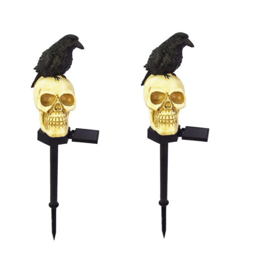 One, Two or Three Solar Skull and Crow Garden Landscape Lights - Image 8