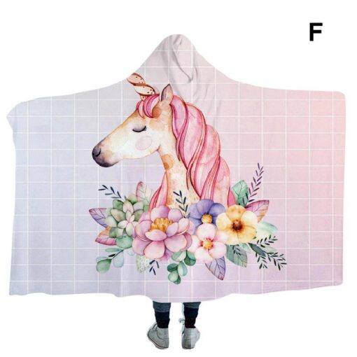 130x150cm or 150x 200cm Unicorn Printed Hooded Blanket - Image 2