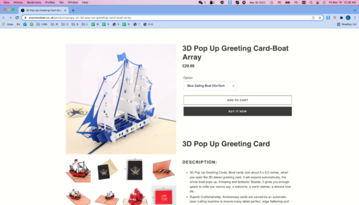 One, Two or Four 3D Pop Up Greeting Card-Boat Array - Image 3