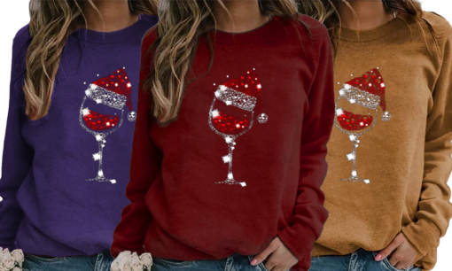 Christmas Glitter Wine Glasses with Santa Hat Sweatshirt Jumpe - Image 6