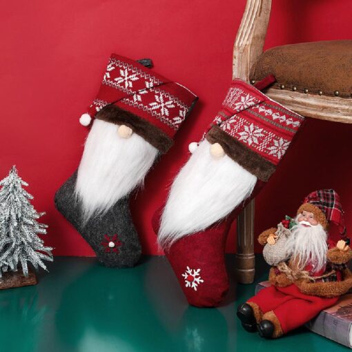 One or Two 18" Large Gnomes Christmas Socks Stocking Gift Bag - Image 10