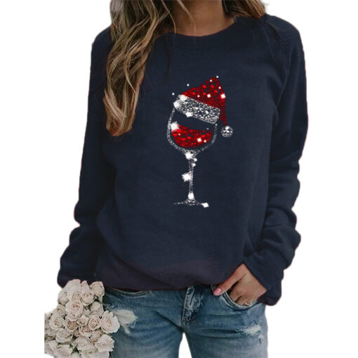 Christmas Glitter Wine Glasses with Santa Hat Sweatshirt Jumpe - Image 4