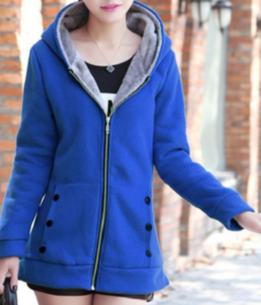 Women Fleece Lined Hooded Zipper Coat - Image 11