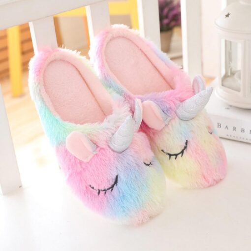 Cozy Fluffy Plush Indoor Unicorn Slippers - Image 3