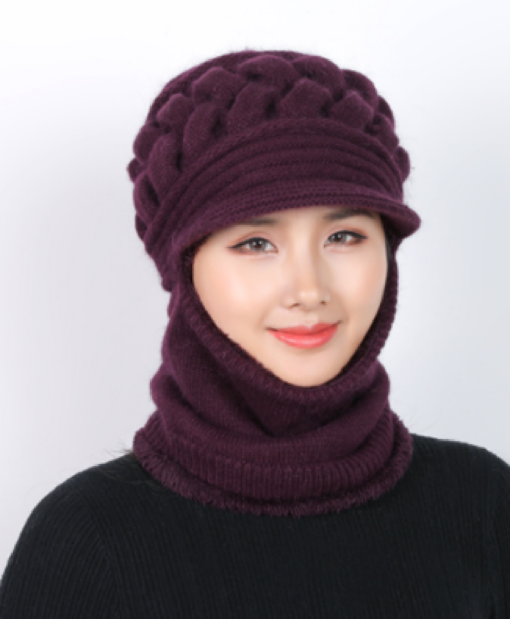 Women's Windproof Knitted Fleece Lined Hat with 2 in 1 Neck Warmer and Mask - - Image 16