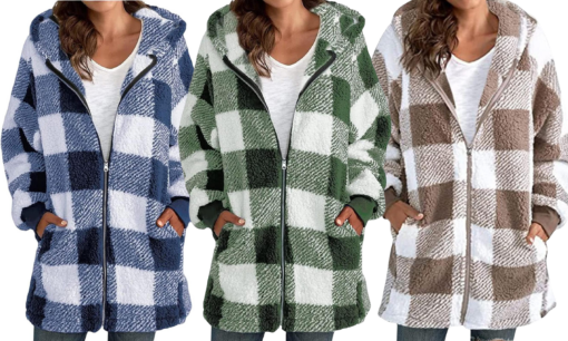 Women Fleece Plaid overcoat - Image 4