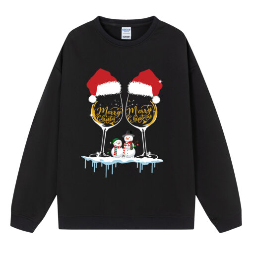 Christmas Wine Glass with Snowman Print Sweatshir - Image 6