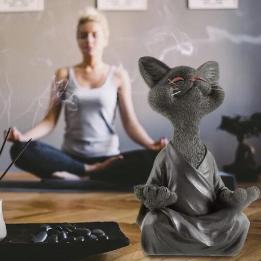 Meditation Yoga Cat Statue - Image 3