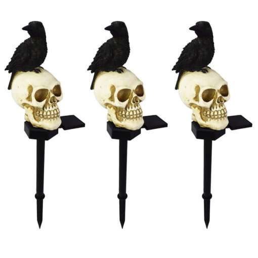 One, Two or Three Solar Skull and Crow Garden Landscape Lights - Image 11